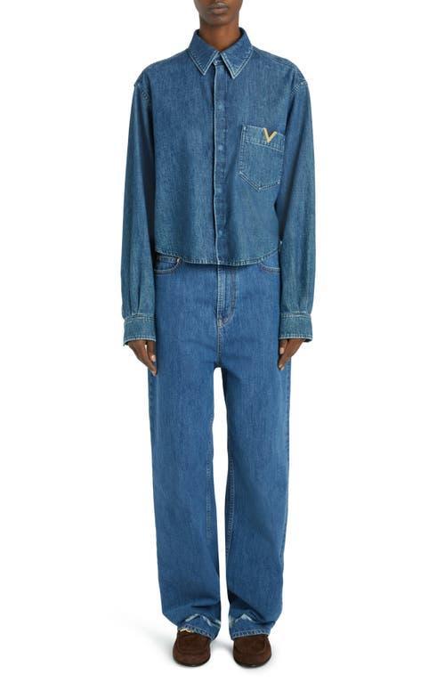 Valentino Garavani Crop Denim Snap-Up Shirt Product Image