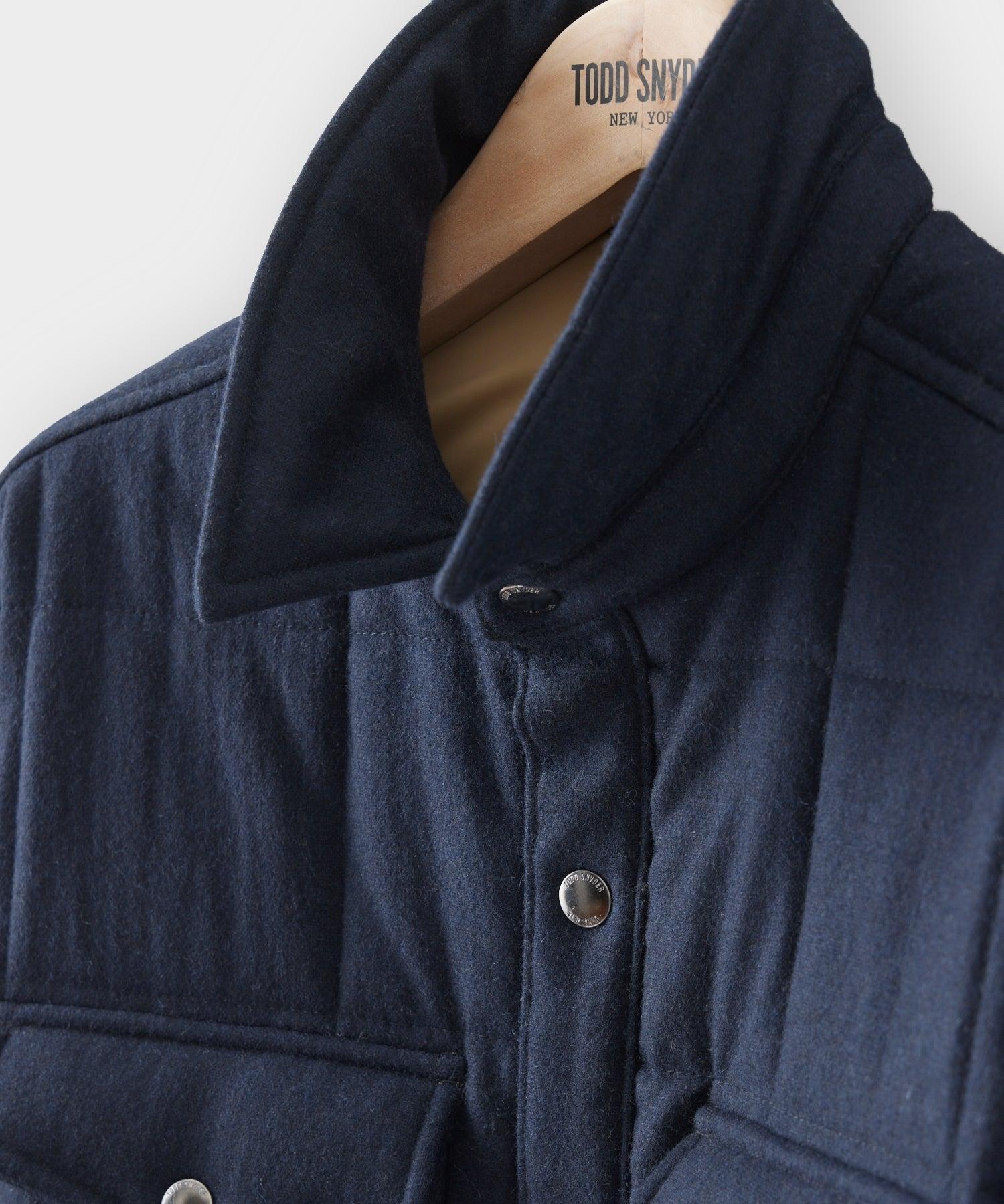 Italian Wool Quilted Shirt Jacket in Navy Product Image