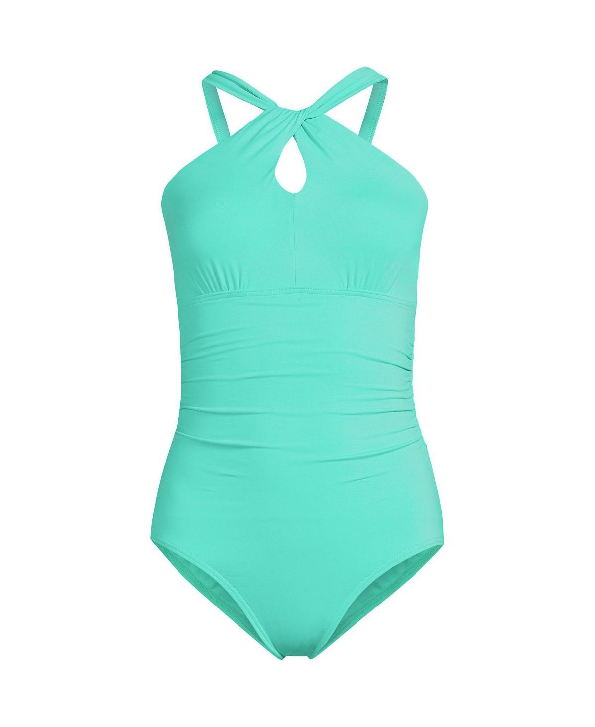 Lands End Womens High Neck to One Shoulder Multi Way One Piece Swimsuit Product Image