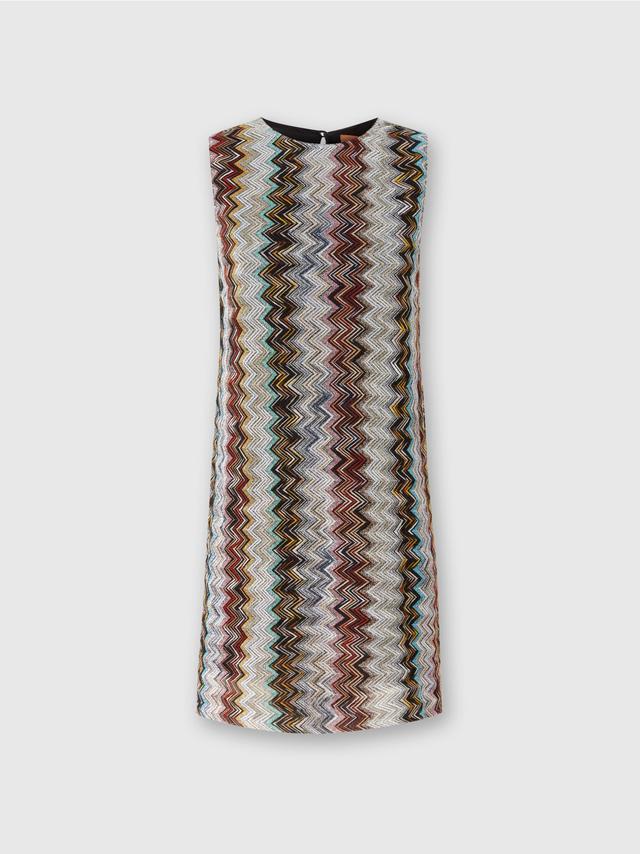 Sleeveless mini-dress in zig zag lamé viscose blend Product Image