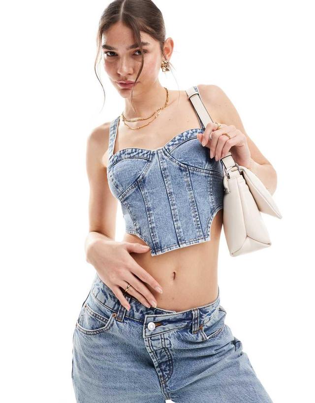 Miss Selfridge denim seamed cami top in blue acid waah Product Image