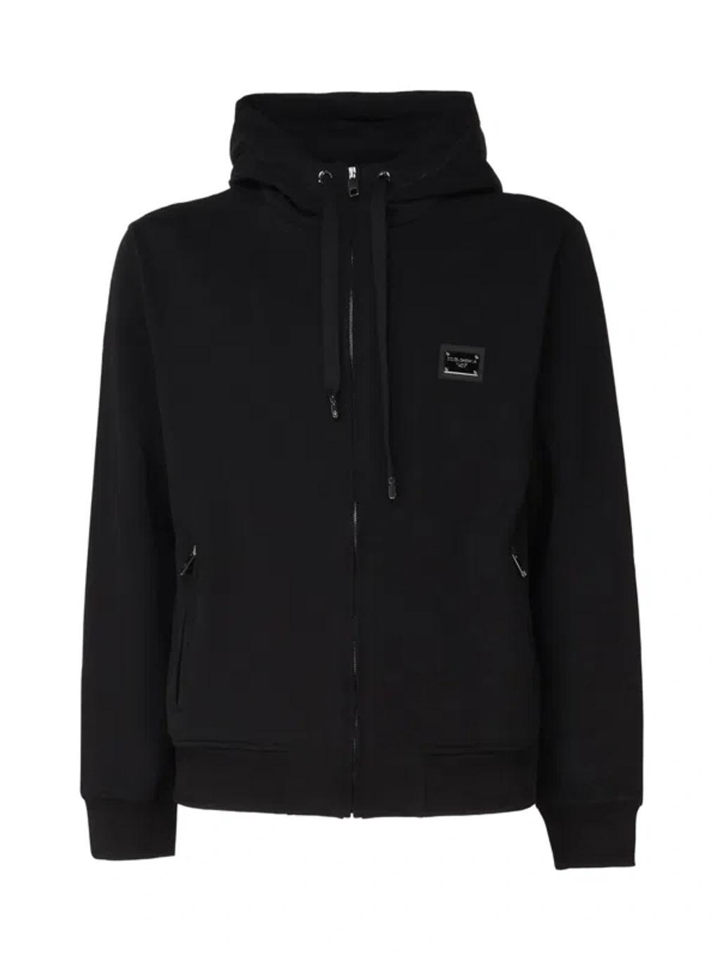 Hoodie In Jersey With Zip In Black Product Image