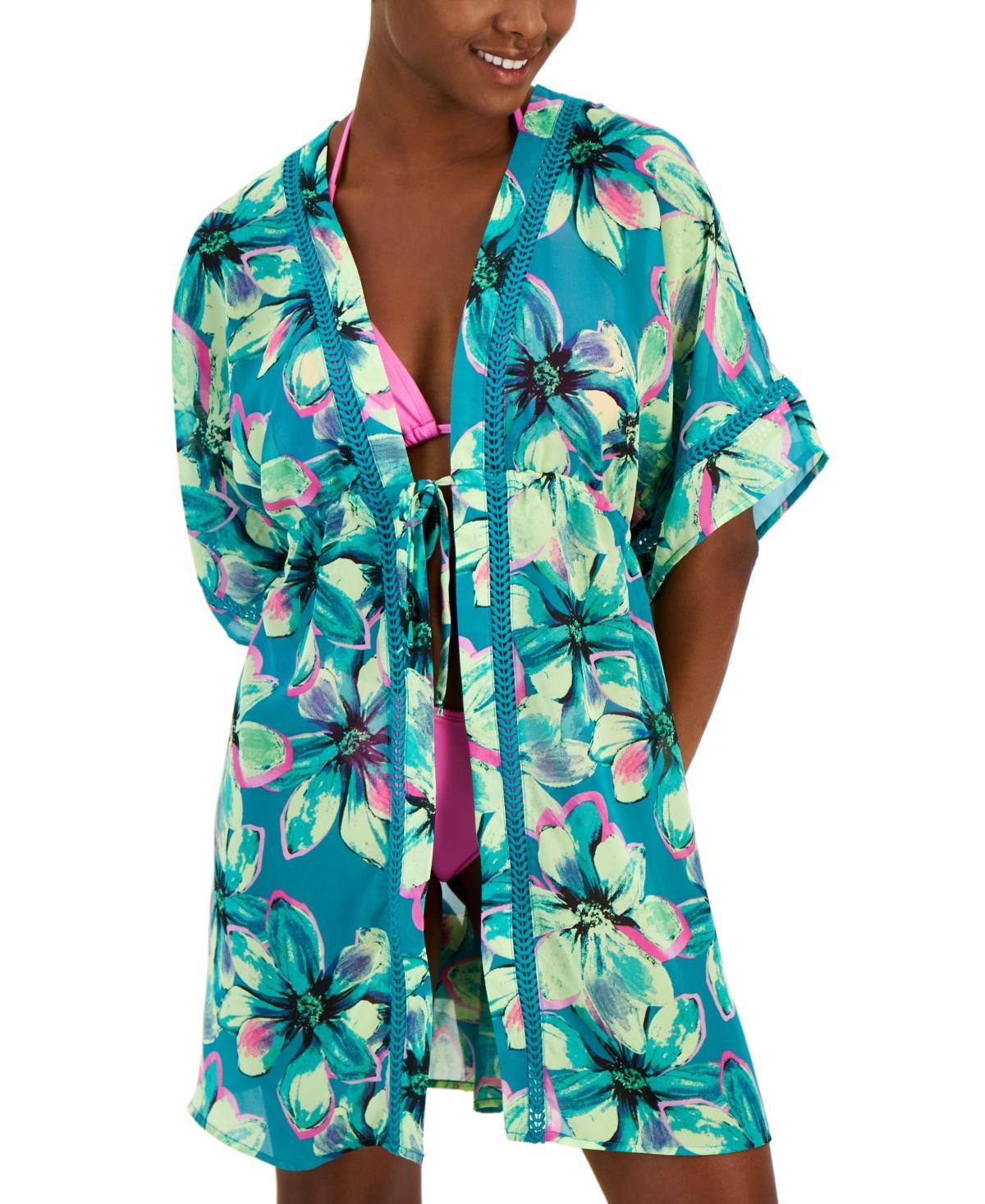 Miken Womens Crochet-Trim Kimono Cover-Up, Created for Macys - Atoll Product Image