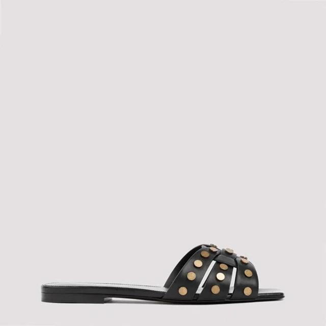 SAINT LAURENT Leather Tribute Sandals In Black Product Image