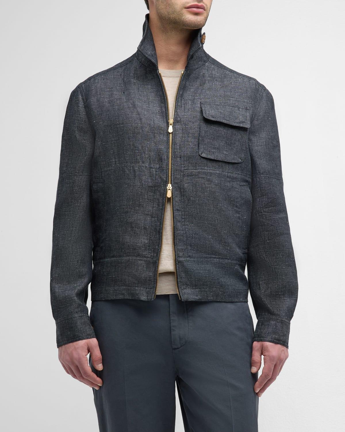 Mens Linen Full-Zip Bomber Jacket Product Image