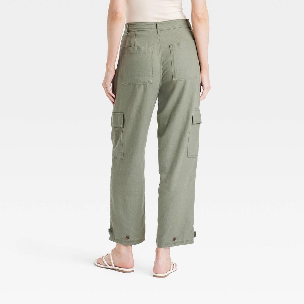 Women's High-Rise Straight Leg Linen Cargo Pants - A New Day™ Olive 4 Product Image