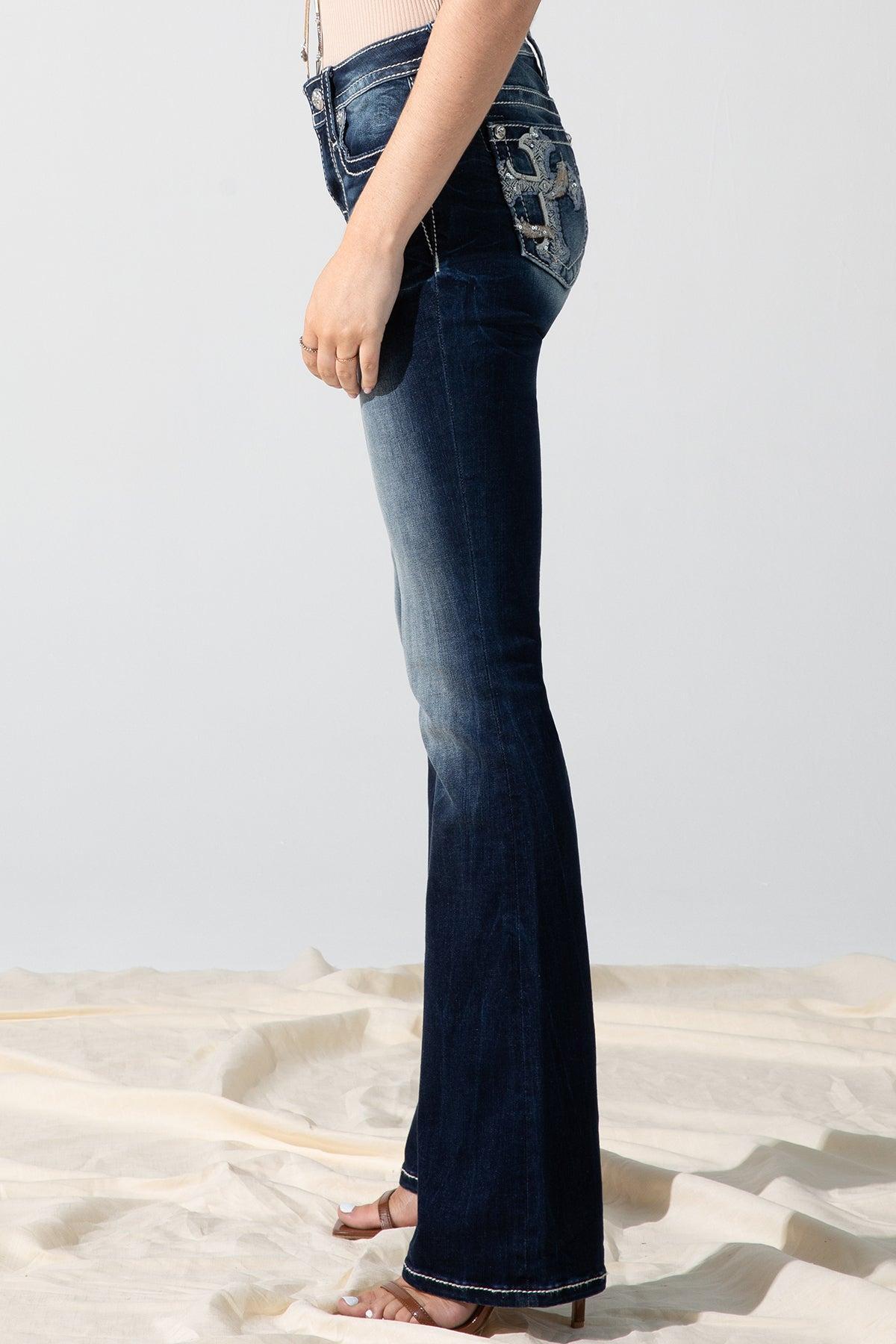 Feathered Cross Bootcut Jeans Product Image