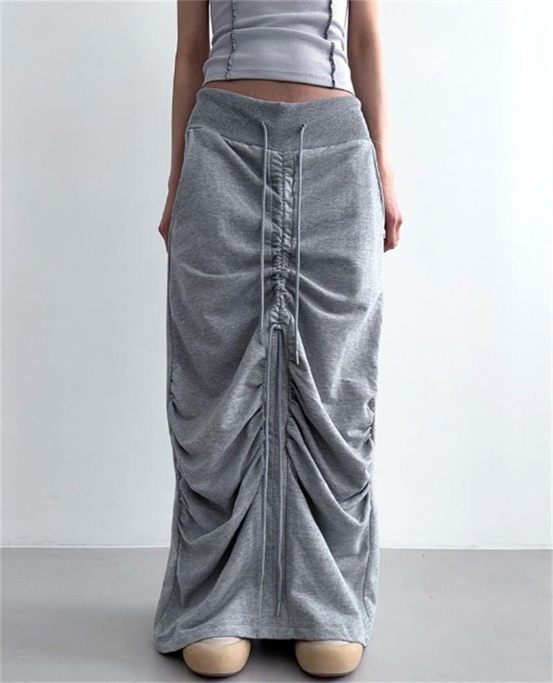 Drawstring Waist Plain Maxi Skirt Product Image