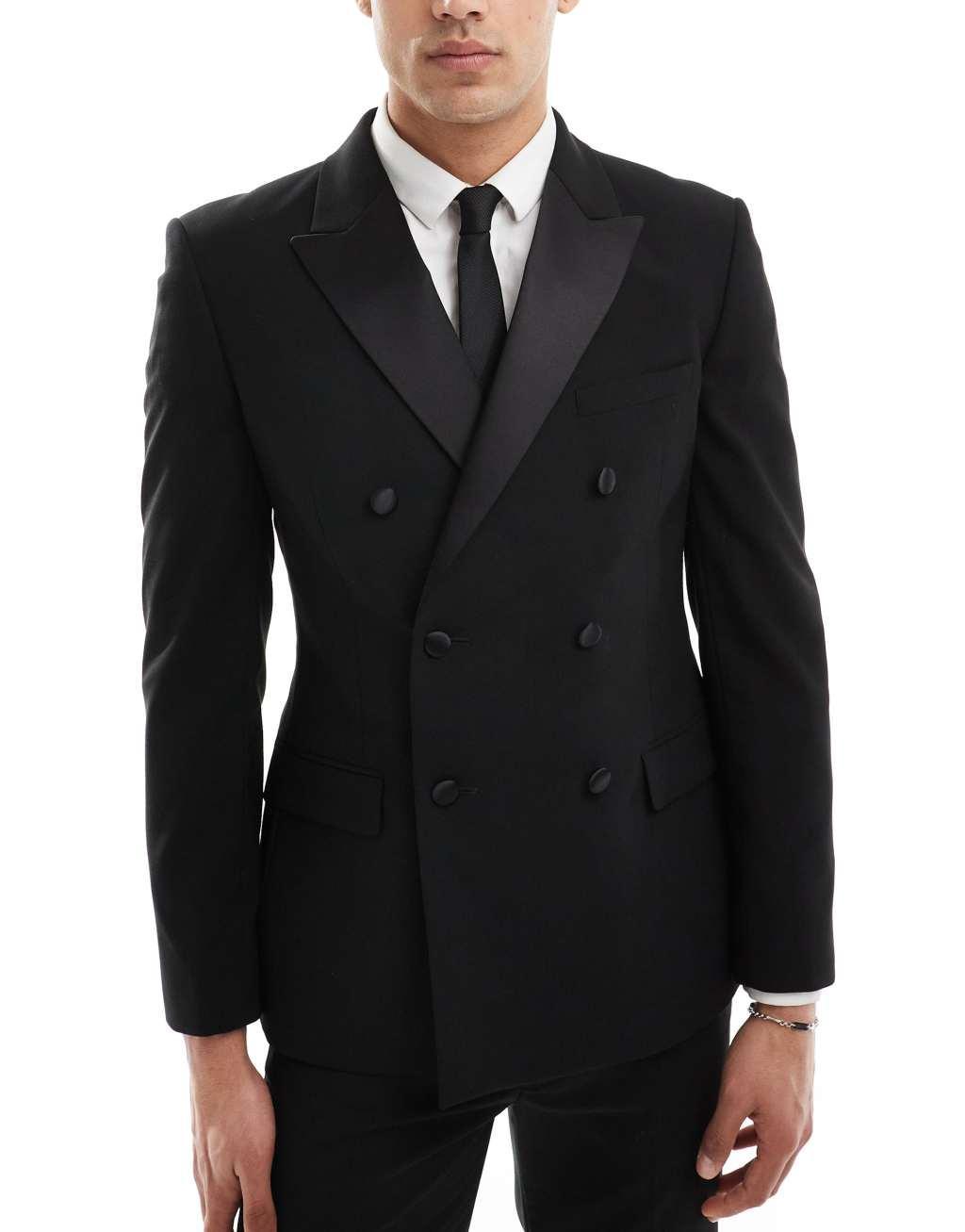 ASOS DESIGN double breasted skinny suit jacket in black Product Image