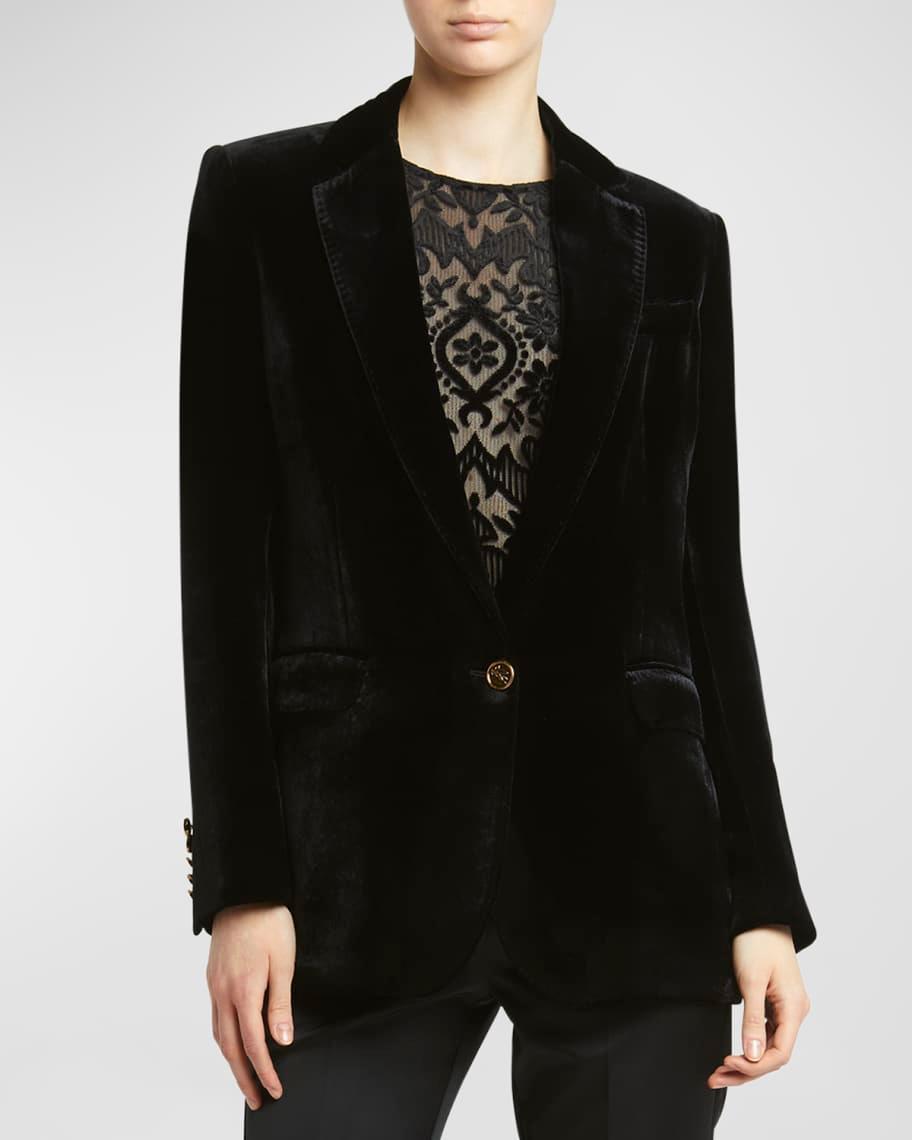 Single-Breasted Velvet Blazer Jacket  Product Image