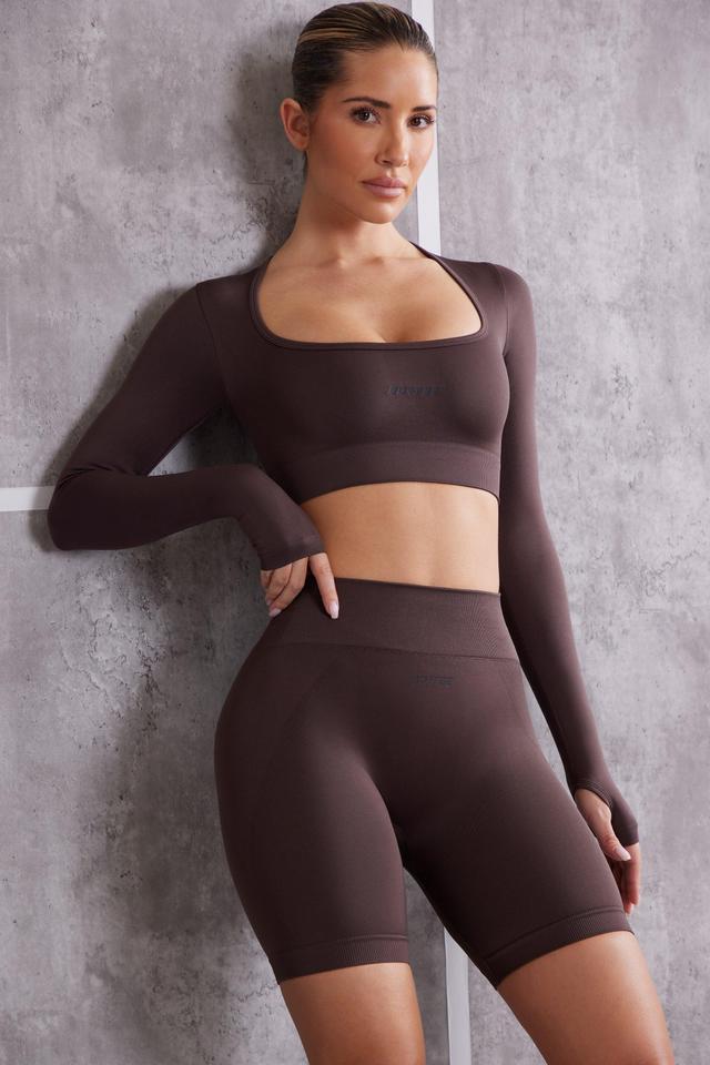 Long Sleeve Crop Top in Brown Female Product Image