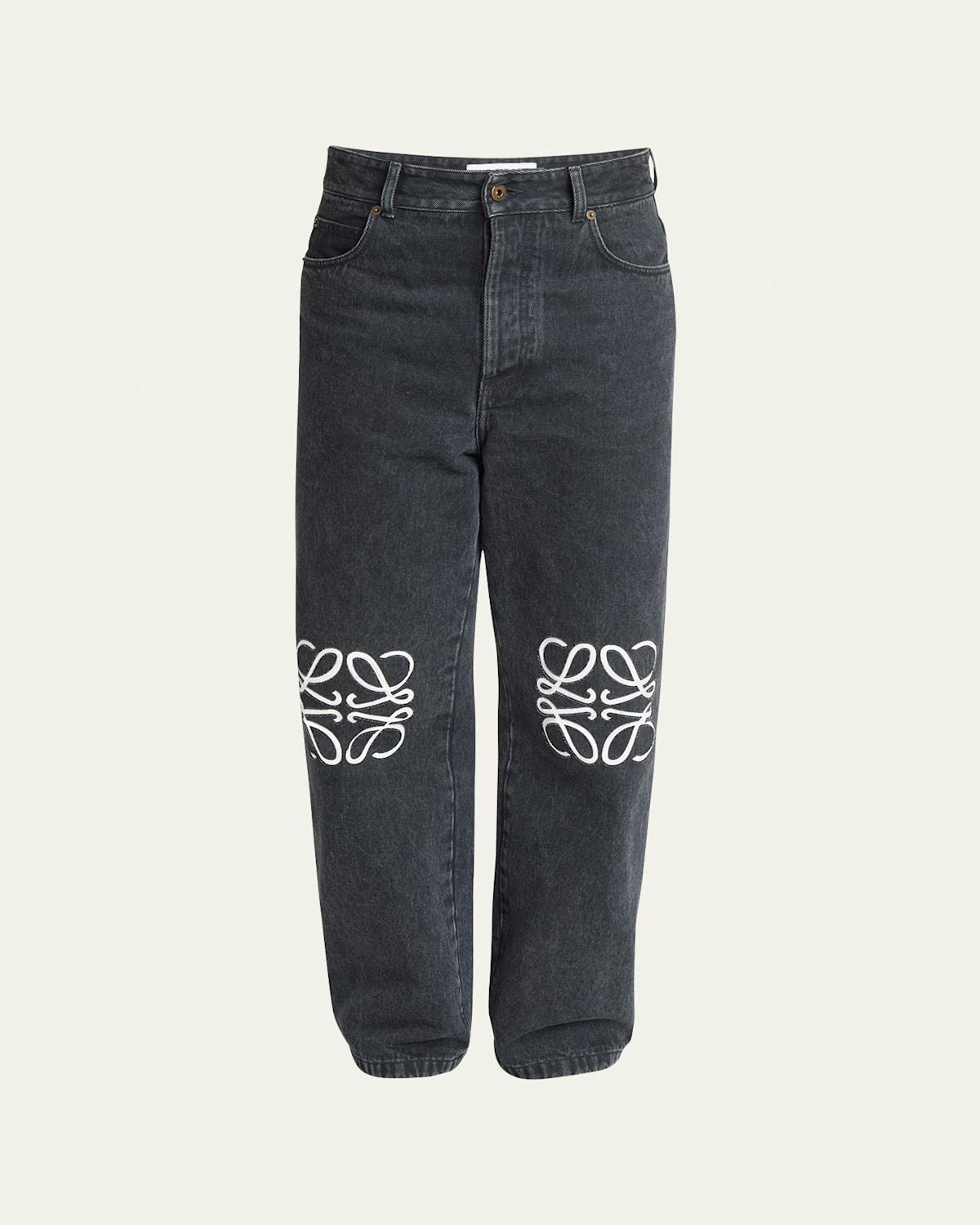 Mens Anagram Knee Baggy Denim Jeans Product Image