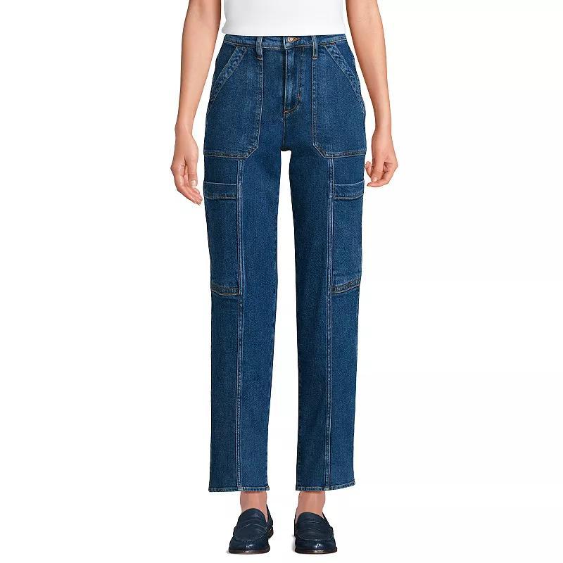 Womens Lands End High-Rise Utility Cargo Ankle Jeans Product Image