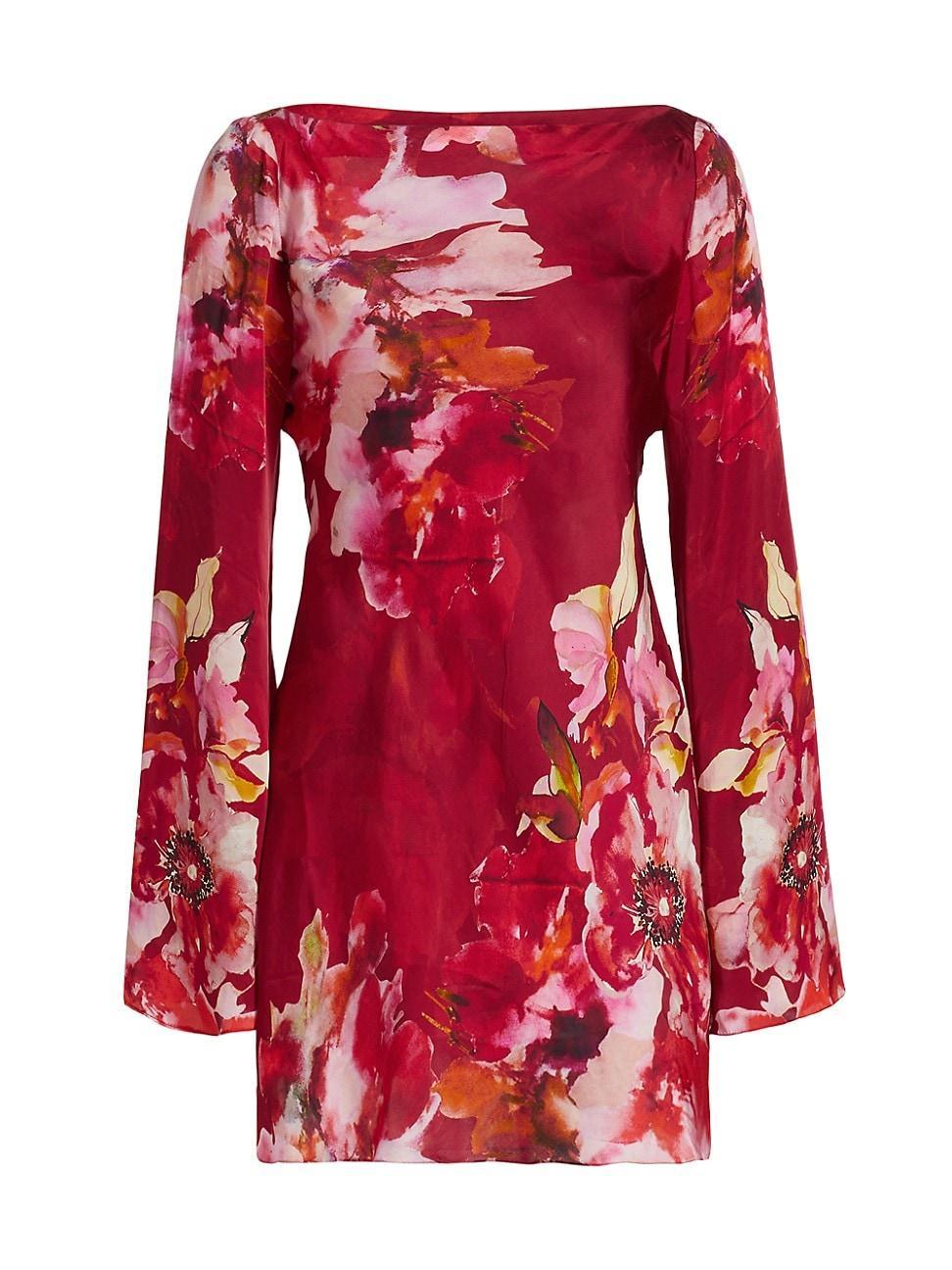 Womens Tuhi Floral Silk Boatneck Minidress Product Image