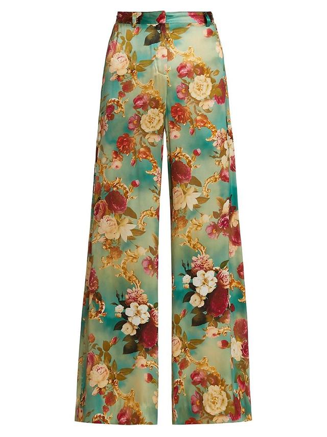 Womens Gavin Floral Satin Wide-Leg Pants Product Image