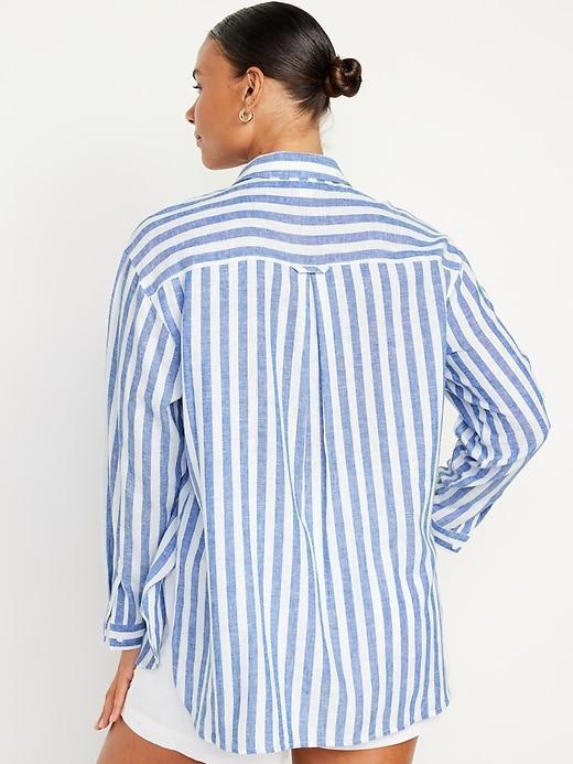 Linen-Blend Button-Down Boyfriend Shirt Product Image