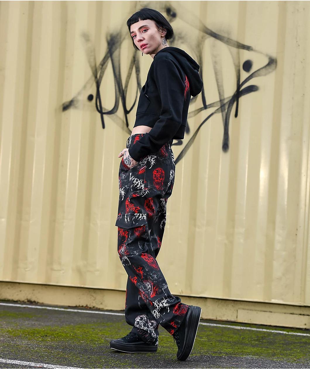 SWIXXZ Monster Pattern Black Cargo Pants Product Image