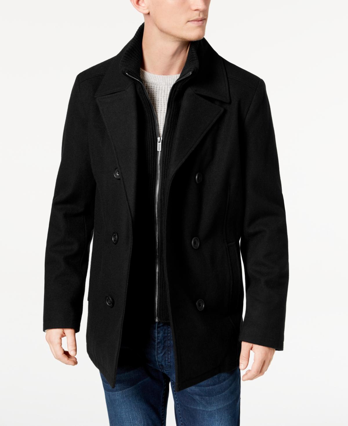 Kenneth Cole Mens Double Breasted Bib Peacoat - Charcoal Product Image