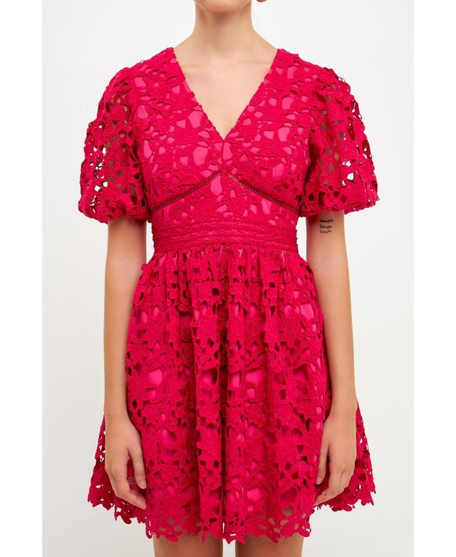 endless rose Womens Crochet Lace Puff Sleeve Mini Dress Product Image