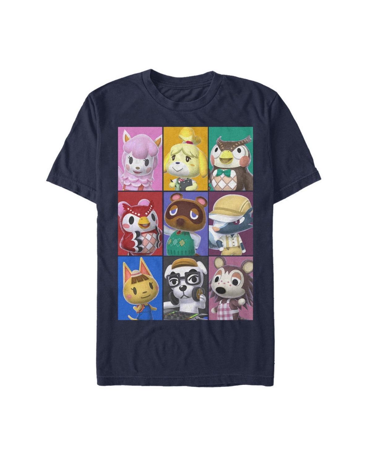 Mens Nintendo Animal Crossing Towns Folk Yearbook Photo Style Tee Blue Product Image