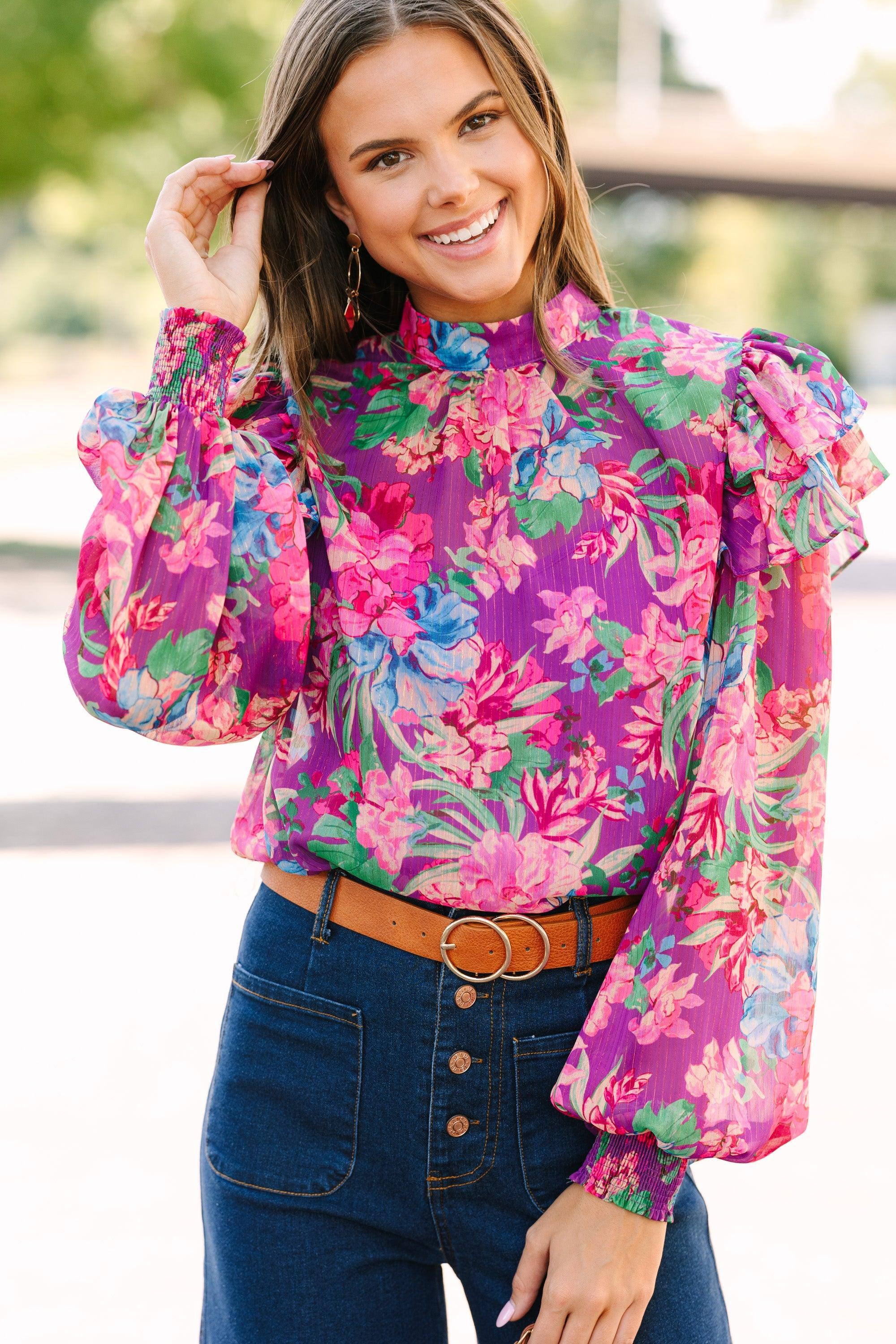 It's Your Life Purple Floral Blouse Female Product Image