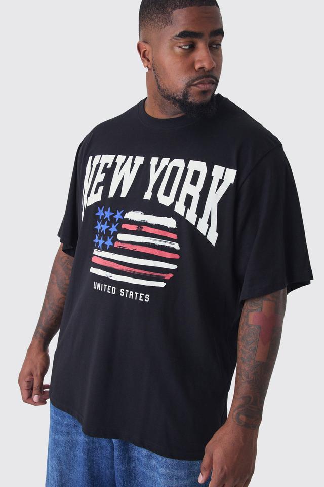 Mens Plus New York Print T-shirt in Black, Black Product Image