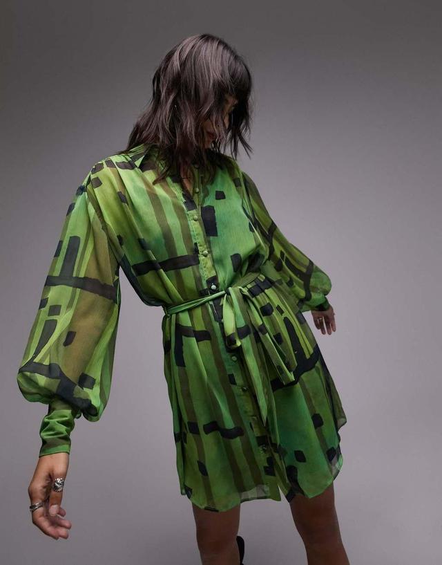 Topshop Tall check mini shirt dress in green Product Image