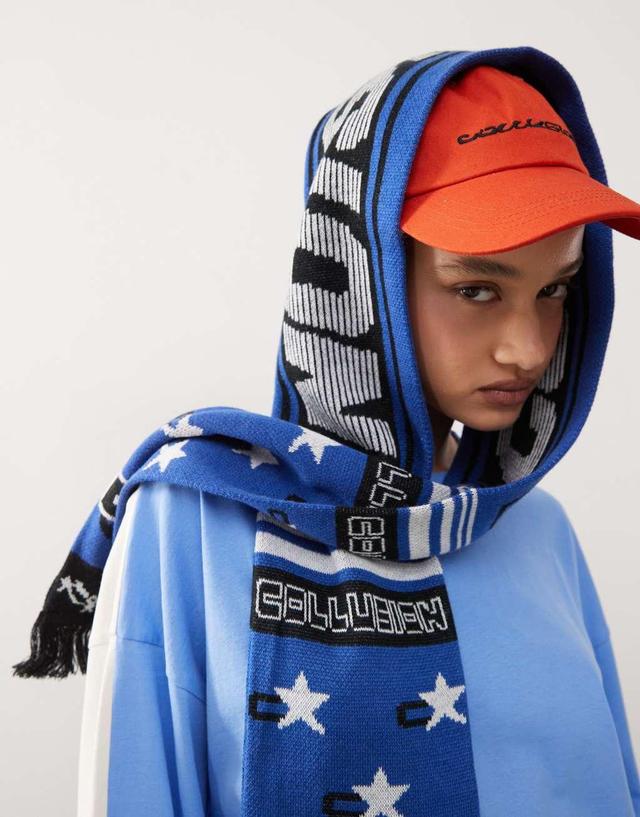 COLLUSION knit varsity logo scarf with tassels in blue Product Image