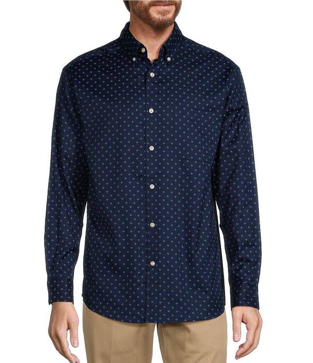 Roundtree & Yorke Long Sleeve Dot Print Oxford Sport Shirt Product Image