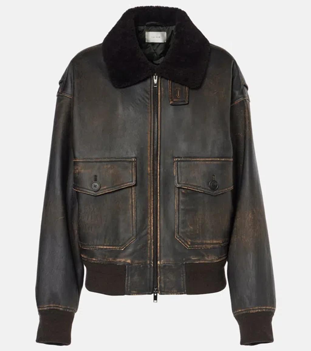 THE ROW Adonis Shearling-trimmed Leather Jacket In Black Product Image