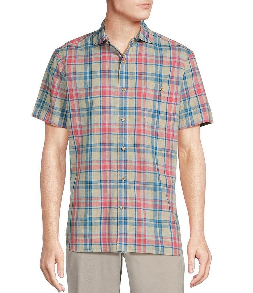 Cremieux Blue Label Medium Plaid Chambray Cotton Short Sleeve Woven Shirt Product Image