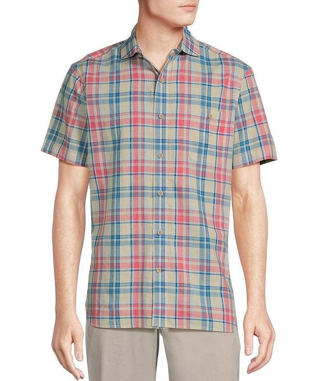 Cremieux Blue Label Medium Plaid Chambray Cotton Short Sleeve Woven Shirt Product Image