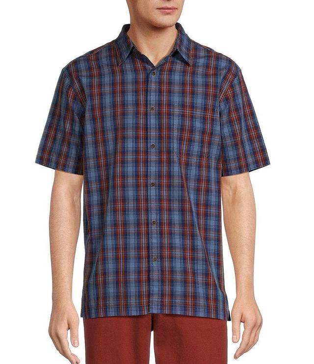 Roundtree & Yorke Short Sleeve Slub Plaid Sport Shirt Product Image