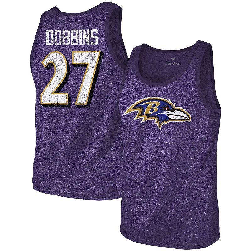 Mens Majestic Threads J.K. Dobbins Heathered Baltimore Ravens Name & Number Tri-Blend Tank Top Product Image