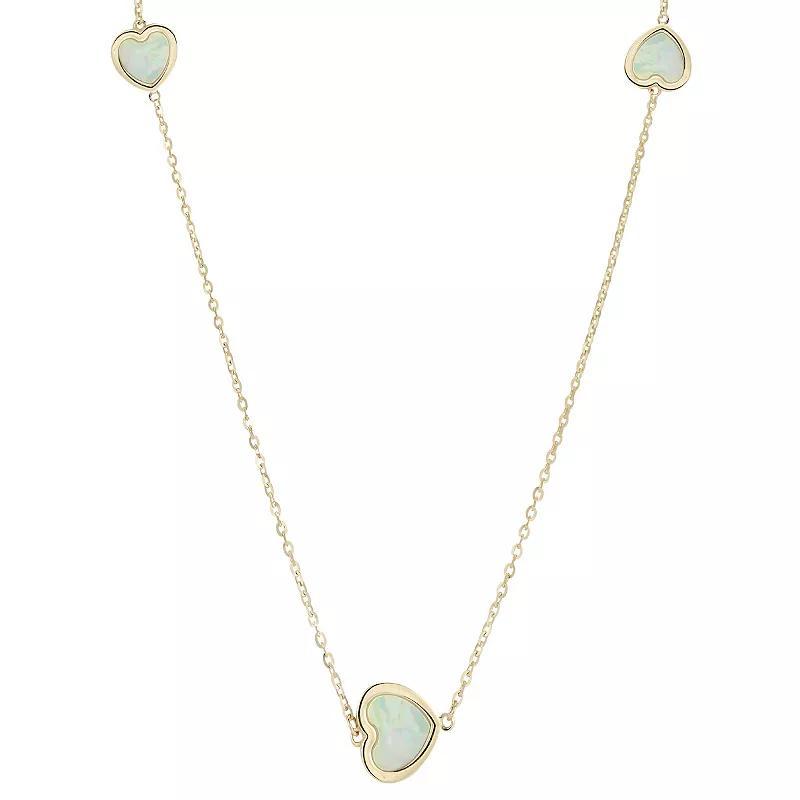 LUMINOR GOLD 14k Gold Gemstone 3-Heart Station Necklace, Womens M Of White Product Image