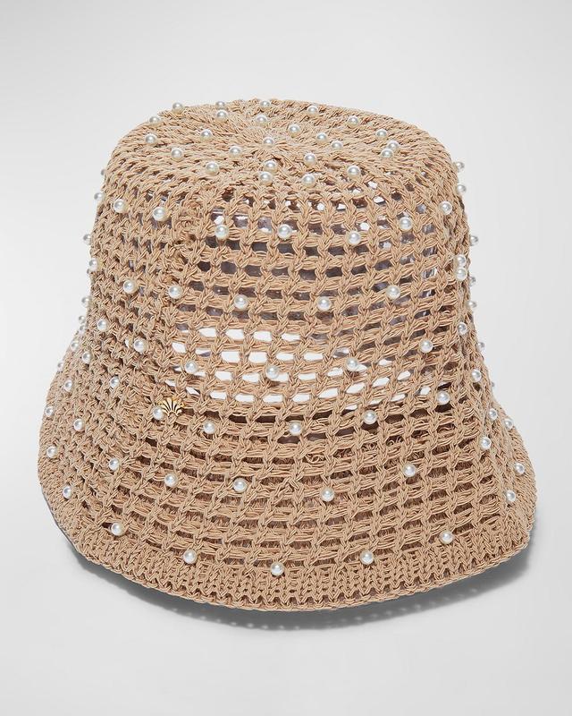 Open Weave Pearly Raffia Bucket Hat Product Image