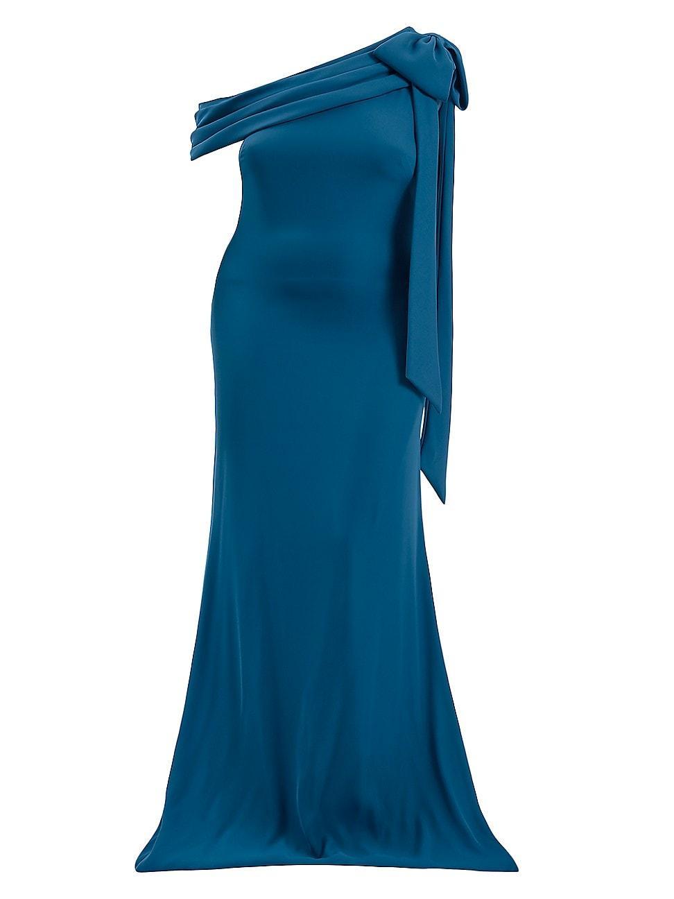 Tadashi Shoji One-Shoulder Bow Detail Crepe Gown Product Image