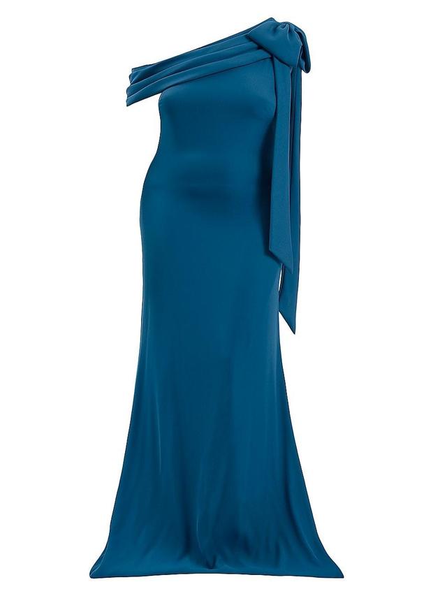 Tadashi Shoji One-Shoulder Bow Crepe Gown Product Image