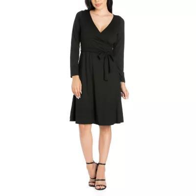 24/7 Comfort Apparel Womens Chic V Neck Belted Dress Product Image