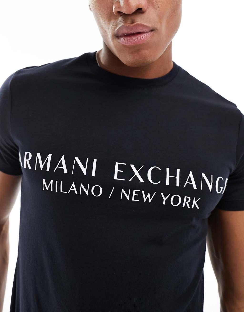 Armani Exchange linear logo T-shirt in navy Product Image