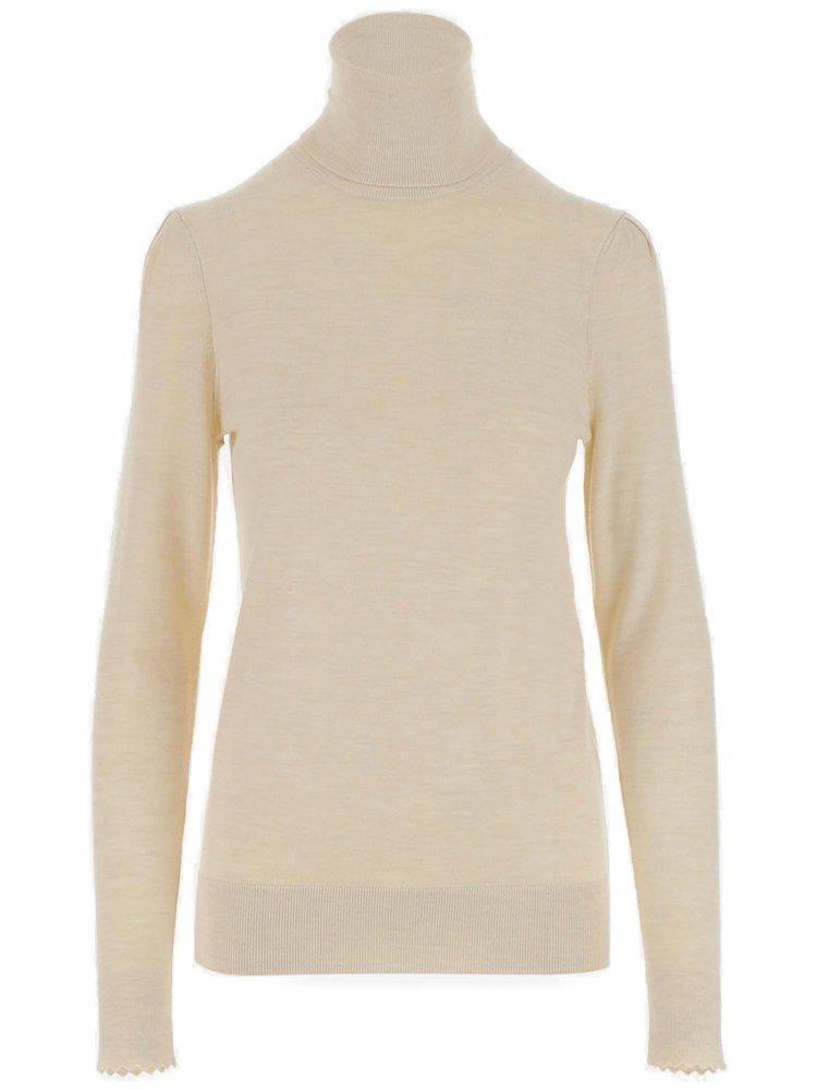 Beige Scalloped Turtleneck In 284 Sandy Beige Product Image