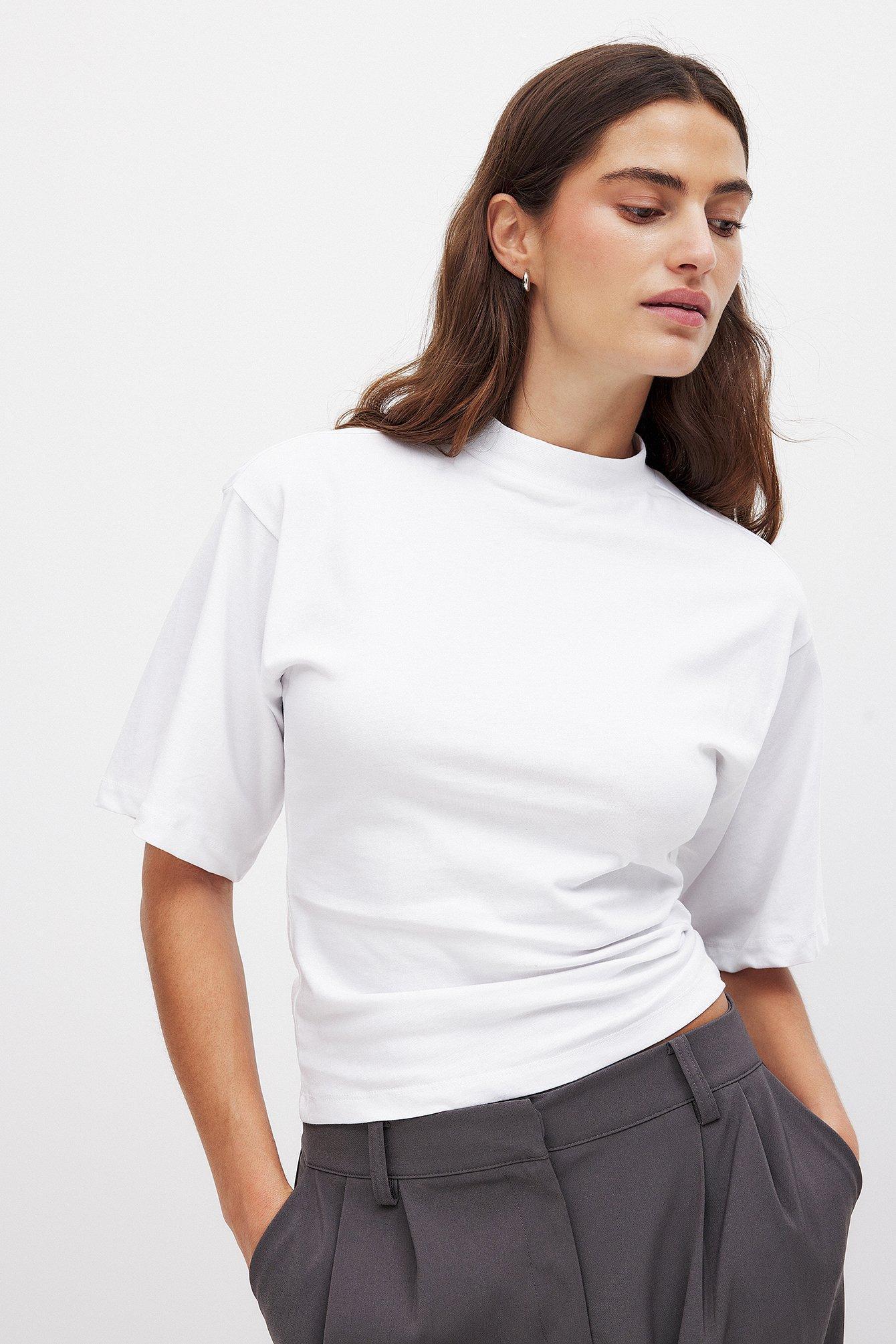 Funnel Neck Shaped Cotton T-shirt Product Image