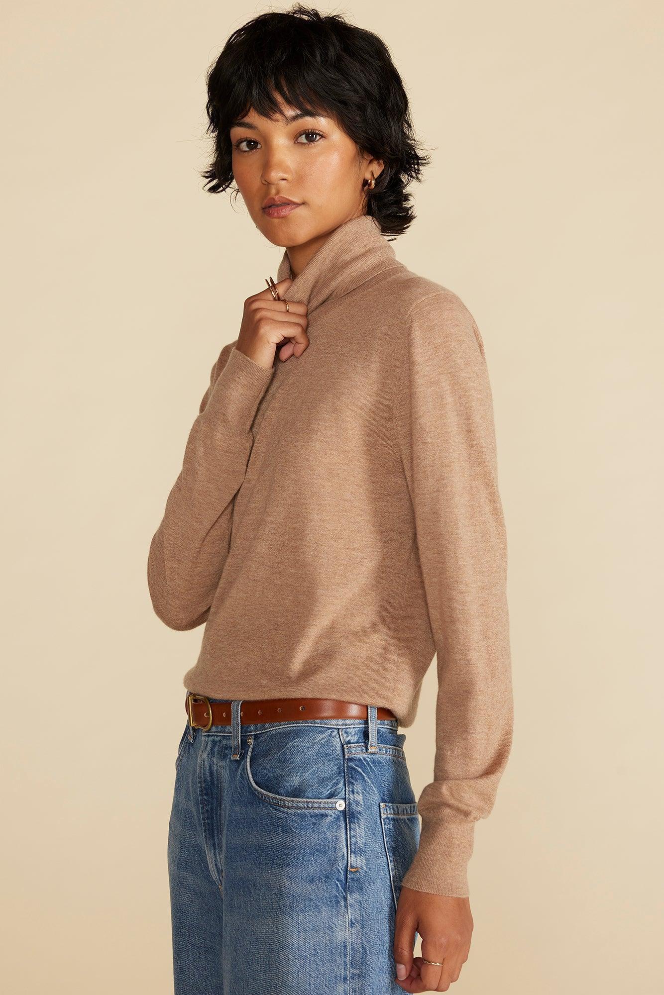 Carrie Turtleneck Cashmere Sweater - Cafe Au Lait Beige Product Image