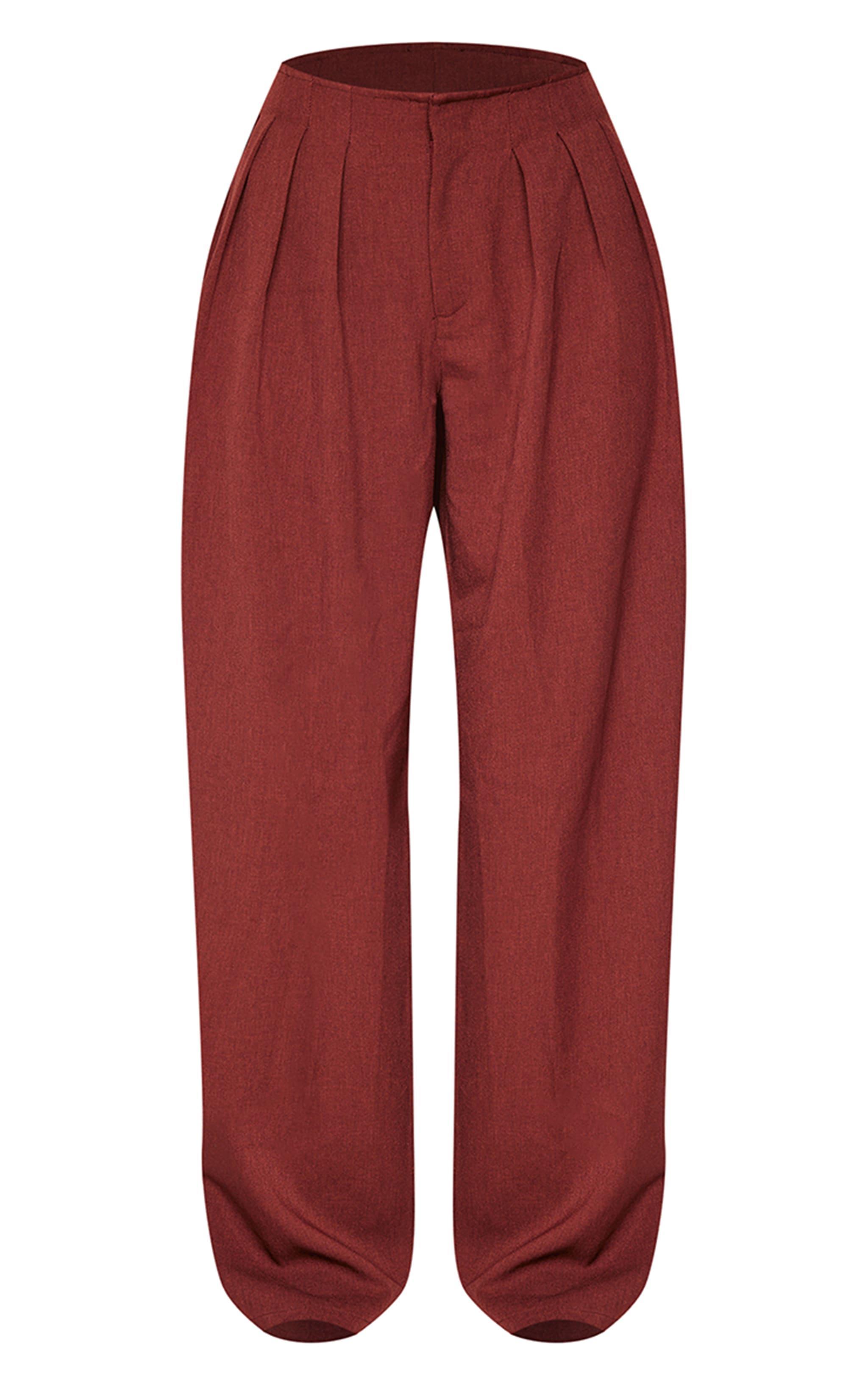 Chocolate Thin Waistband Pintuck Detail Tailored Woven Pants Product Image