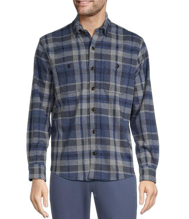 Roundtree & Yorke Long Sleeve Button Down Collar Large Plaid Knit Button-Front Shirt Product Image