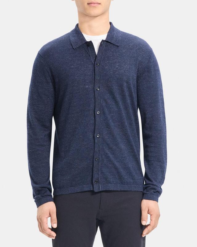 Long-Sleeve Polo Shirt in Cotton-Linen Product Image