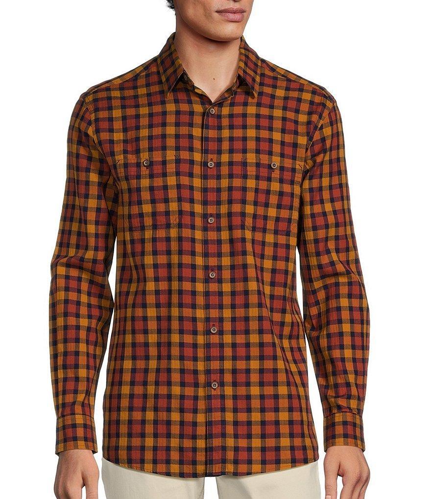 Rowm Into The Blue Collection Long Sleeve Texture Herringbone Plaid Shirt Product Image