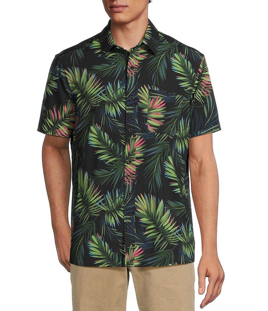 Rowm Short Sleeve Mesh Tropical Palm Print Shirt Product Image