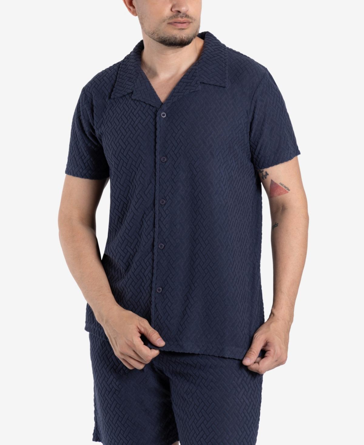 Spring + Mercer Mens Casual Textured Camp Collar Short Sleeve Button-Up Shirt Product Image