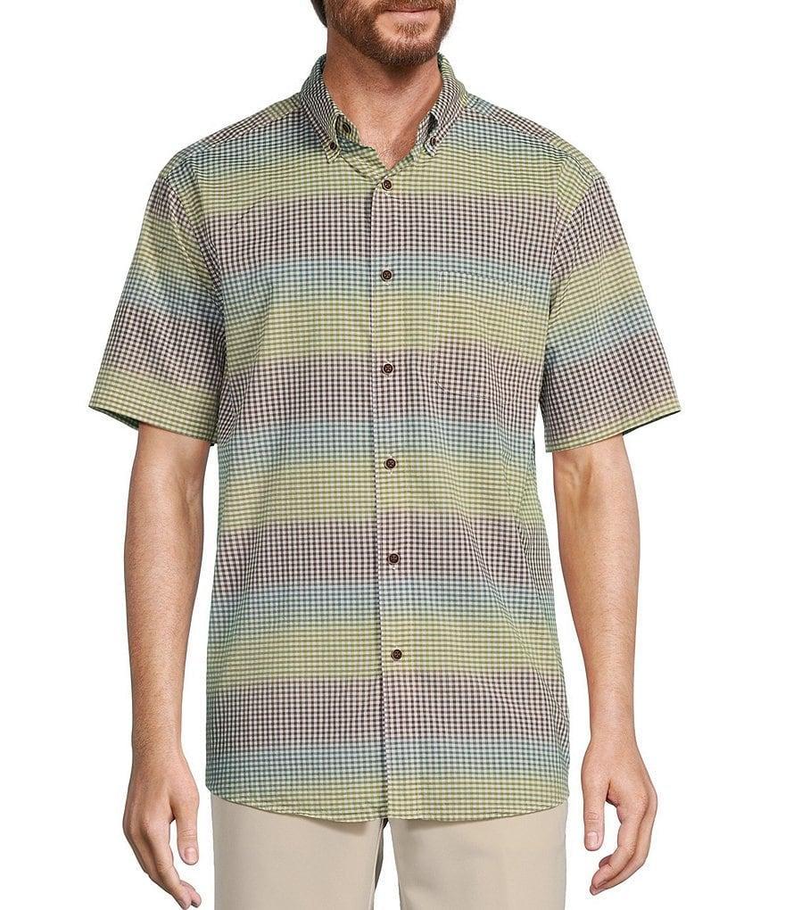 Roundtree & Yorke Short Sleeve Ombre Small Plaid Sport Shirt Product Image